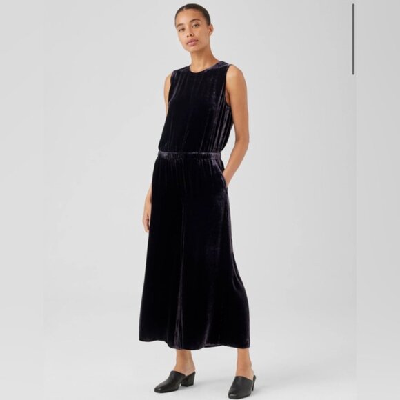NWT EILEEN FISHER SILK Blend Velvet Wide-Leg JumpsuitEasy Fit Cropped Length XL - Picture 5 of 16